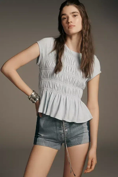 Pilcro Garment Dye Ruched Crew-neck Cap-sleeve Tee In Gray