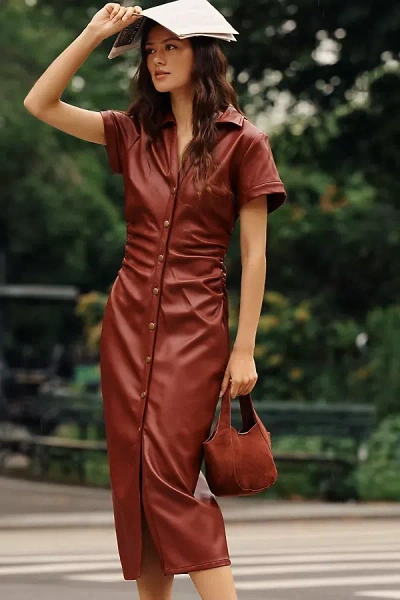 Pilcro Greer Faux Leather Midi Shirtdress In Red