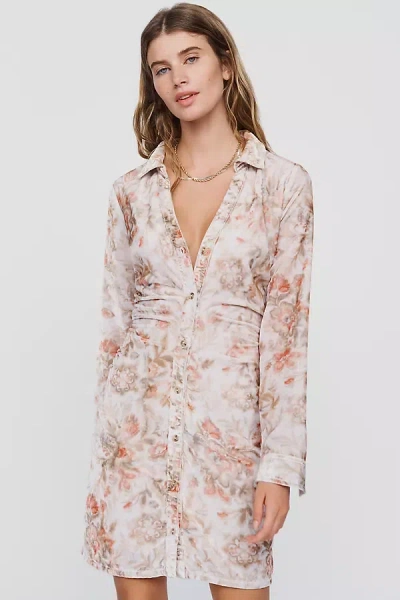 Pilcro Greer Floral Velvet Ruched Shirtdress In Neutral
