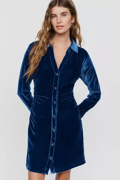 Pilcro Greer Velvet Ruched Shirtdress In Blue
