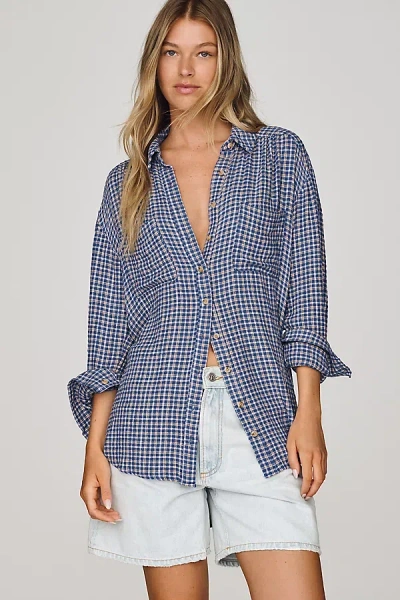 Pilcro Hadley Relaxed Plaid Buttondown Shirt In Blue