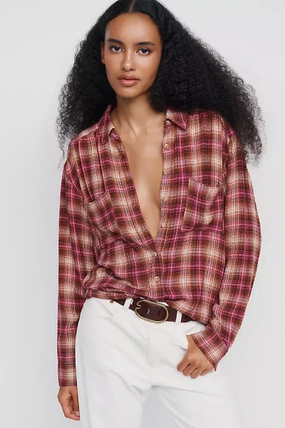 Pilcro Hadley Relaxed Plaid Buttondown Shirt In Pink