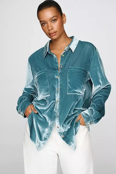 Pilcro Hadley Velvet Relaxed Buttondown Shirt In Blue