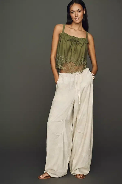 Pilcro Hannah Linen-blend Camo Wide-leg Trousers In White