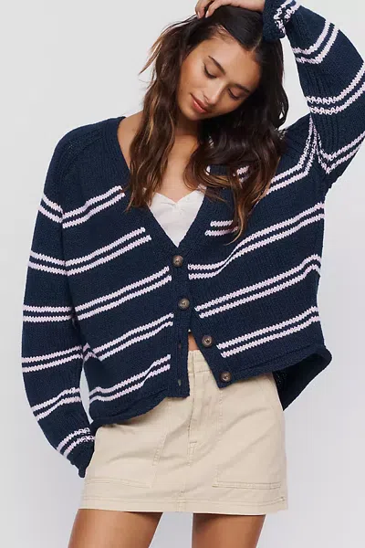 Pilcro Harlo 100% Cotton Boxy Cardigan In Blue