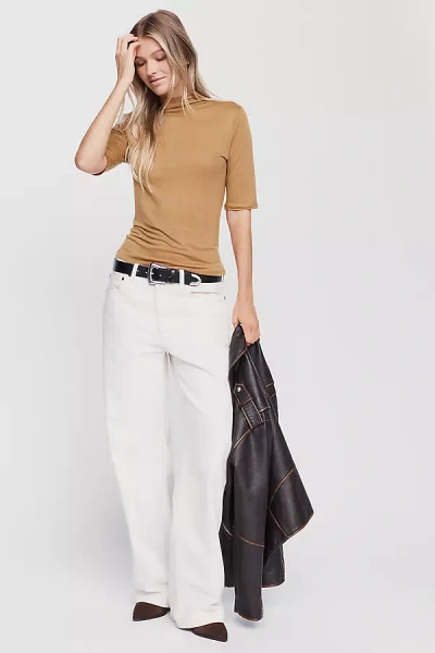 Pilcro Hartley Wool Blend Tissue Weight Mock Neck Top In Beige