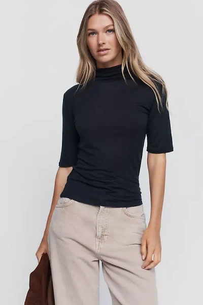 Pilcro Hartley Wool Blend Tissue Weight Mock Neck Top In Black
