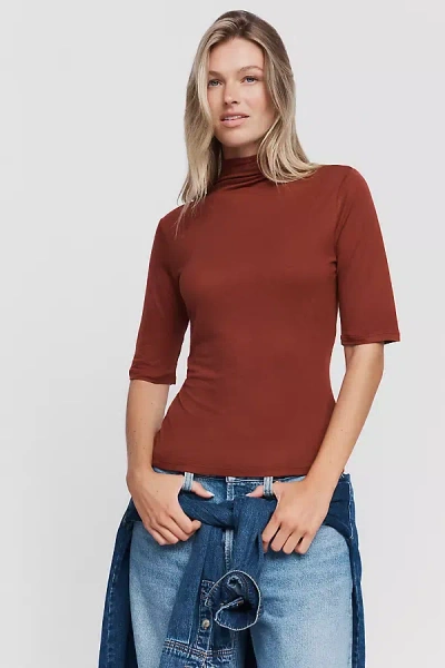 Pilcro Hartley Wool-blend Tissue Weight Mock-neck Top In Brown