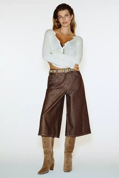 Pilcro Hazel High Rise Wide Leg Cropped Jeans In Brown
