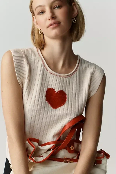 Pilcro Heart Crew-neck Muscle Sweater In White