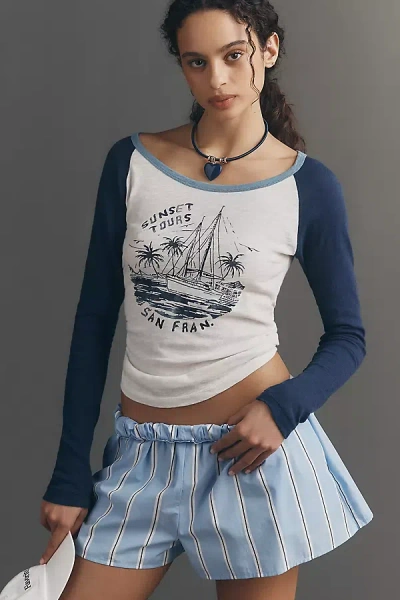 Pilcro Heritage Ringer Long-sleeve T-shirt Top In White