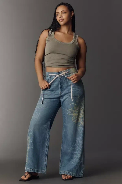 Pilcro High-rise Wide-leg Drawstring Jeans In Blue