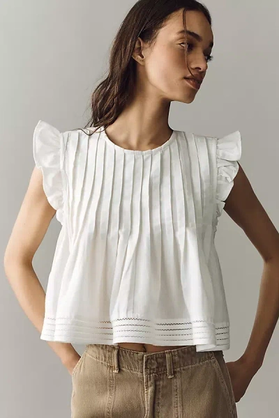 Pilcro Jade Cotton Linen Blouse In White