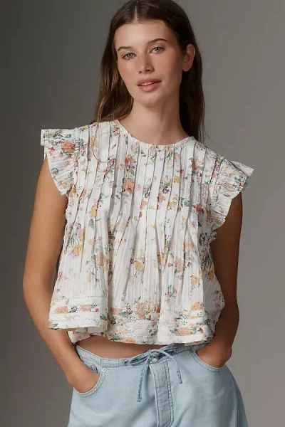 Pilcro Jade Short-sleeve Pleated Swing Top In Multi