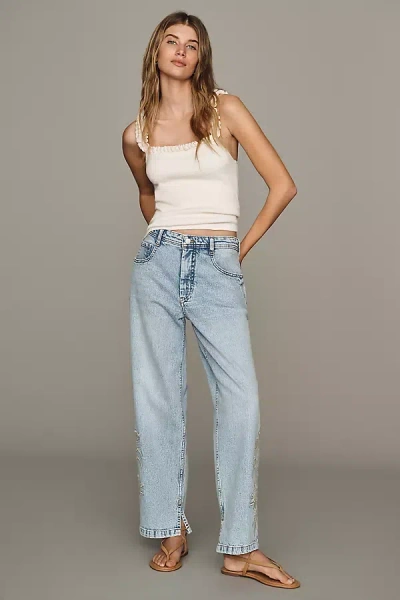 Pilcro Jules Embroidered Mid-rise Straight-leg Jeans In Blue