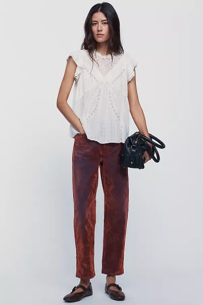 Pilcro Jules High Rise Relaxed Tapered Velvet Jeans In Red
