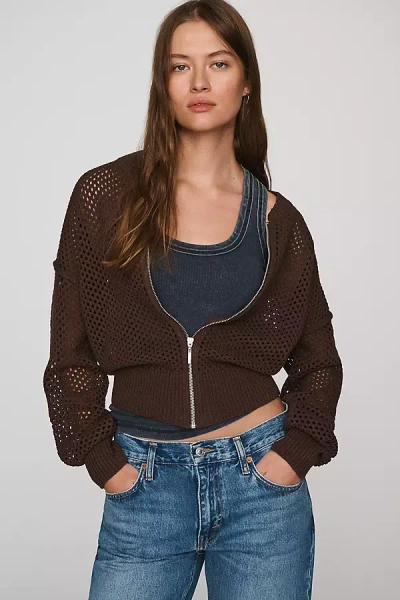 Pilcro Juniper Open-knit Bomber Cardigan Jacket In Brown
