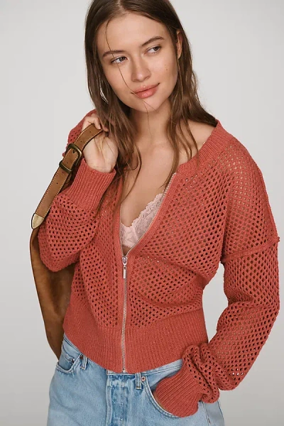 Pilcro Juniper Open-knit Bomber Cardigan Jacket In Pink