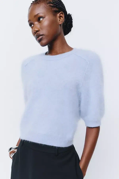 Pilcro Kaia 100% Cashmere Short-sleeve Sweater In Blue