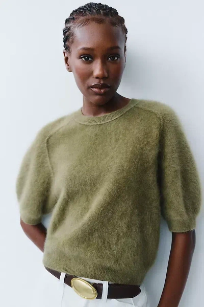 Pilcro Kaia 100% Cashmere Short-sleeve Sweater In Green