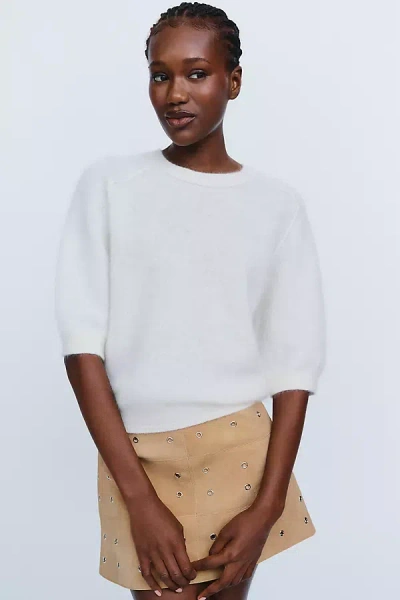 Pilcro Kaia 100% Cashmere Short-sleeve Sweater In Ivory