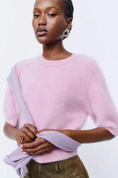 Pilcro Kaia 100% Cashmere Short-sleeve Sweater In Pink