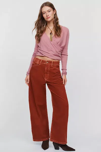 Pilcro Kayden Corduroy High Rise Barrel Leg Carpenter Jeans In Brown