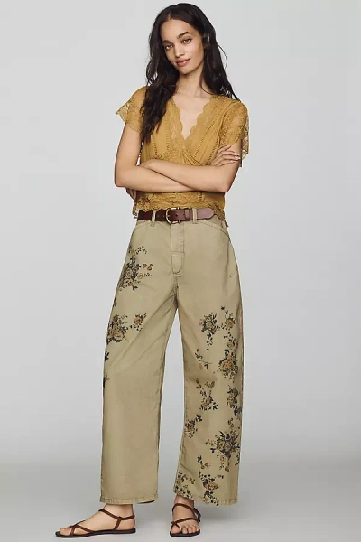 Pilcro Kayden High-rise Embroidered Carpenter Barrel Jeans Pants In Neutral