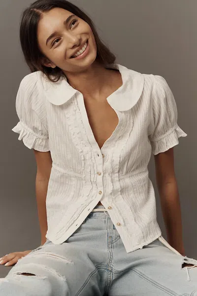 Pilcro Keira Waisted Tuxedo Blouse In White