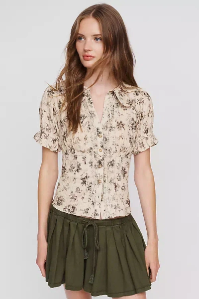 Pilcro Keira Waisted Tuxedo Blouse In Metallic