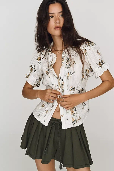 Pilcro Keira Waisted Tuxedo-front Blouse By  In Brown