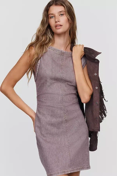 Pilcro Kendal Denim Muscle-sleeve Mini Dress In Brown