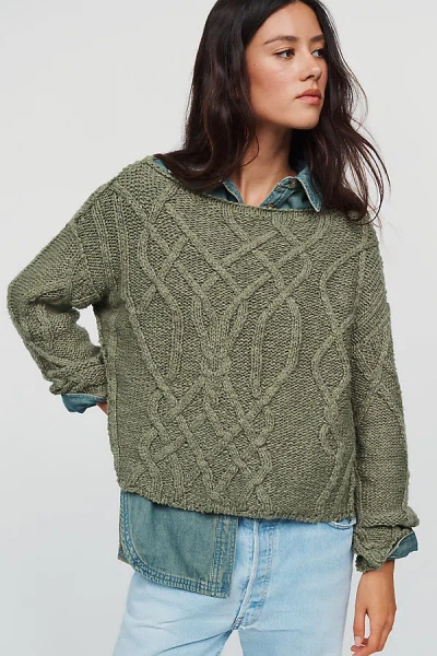 Pilcro Kirby Cable Knit Sweater In Green