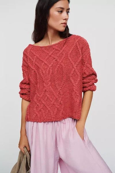 Pilcro Kirby Cable Knit Sweater In Brown