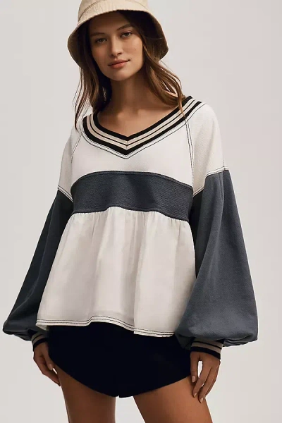 Pilcro Knit Reworked Long-sleeve Babydoll Top In Blue