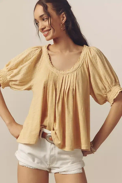 Pilcro Lace-trim Short-sleeve Blouse In Yellow