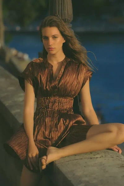 Pilcro Linded Silken Pleated Shirtdress By  In Brown