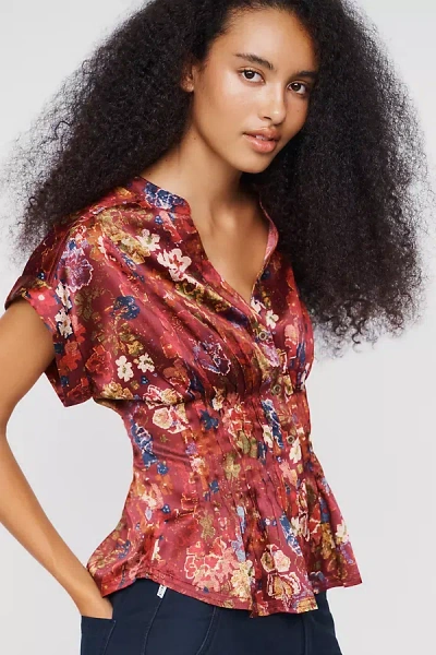 Pilcro Linden Silken Pleated Waisted Blouse By  In Red