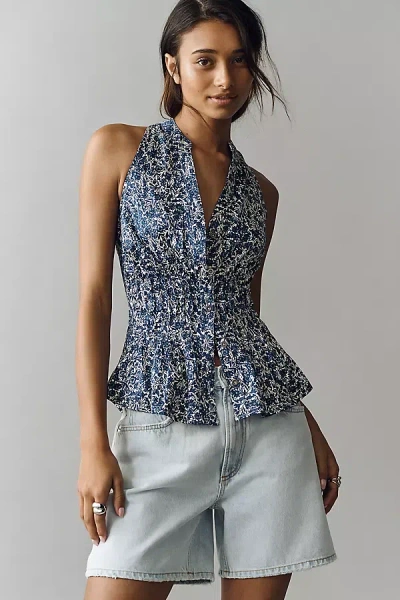 Pilcro Linden Sleeveless Silky Pleated Blouse By  In Blue