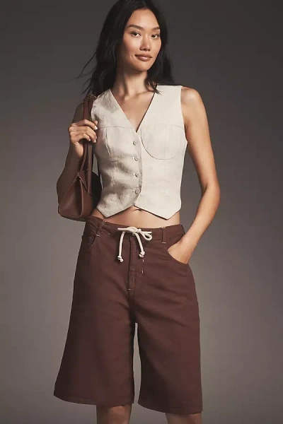 Pilcro Linen Blend Drawstring Bermuda Shorts In White