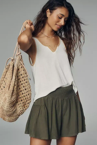 Pilcro Linen Blend Skirty Shorts In Green