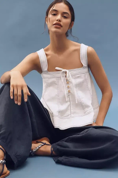Pilcro Linen Blend Trimmed Racerback Tank Top