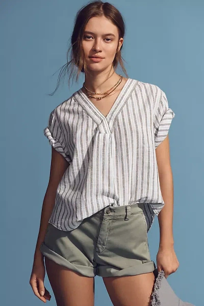 Pilcro Linen Henley Surf Shirt Top In Green