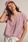 Pilcro Linen Henley Surf Shirt Top In Pink