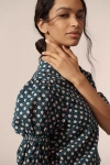 Pilcro Linen Puff-sleeve Blouse In Blue