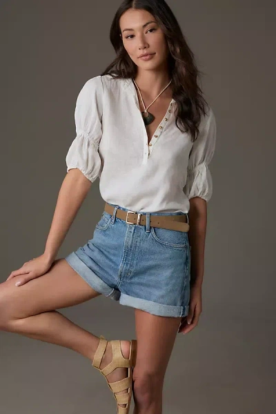 Pilcro Puff-sleeve Linen Blouse In White