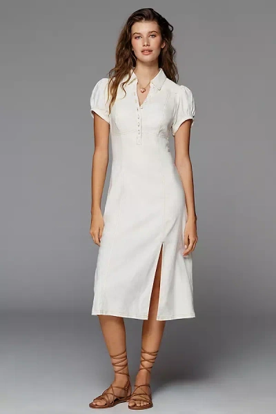 Pilcro Linen-blend Slim Button-front Midi Dress In White