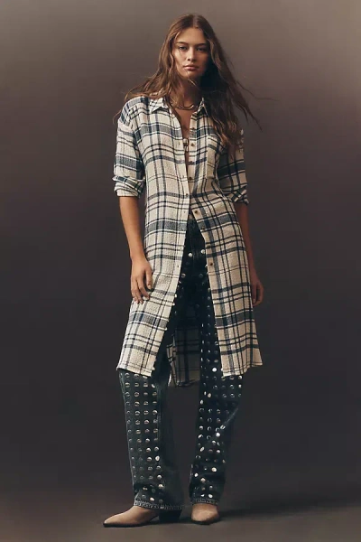 Pilcro Long-line Button-front Plaid Shirt Top In Neutral