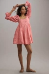 Pilcro Long-sleeve Babydoll Mini Dress In Pink