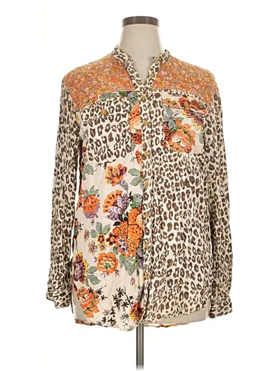 Pre-owned Pilcro Long Sleeve Blouse In Brown